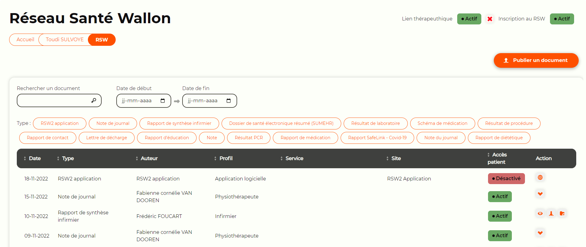 Screenshot de l'accès au réseau santé wallon
                                     depuis l'application Hygie Epiox